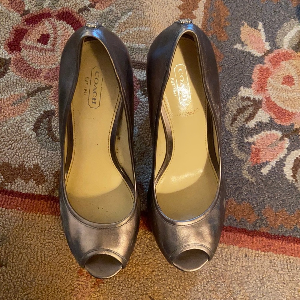 Coach Silver Peep Toe Heels